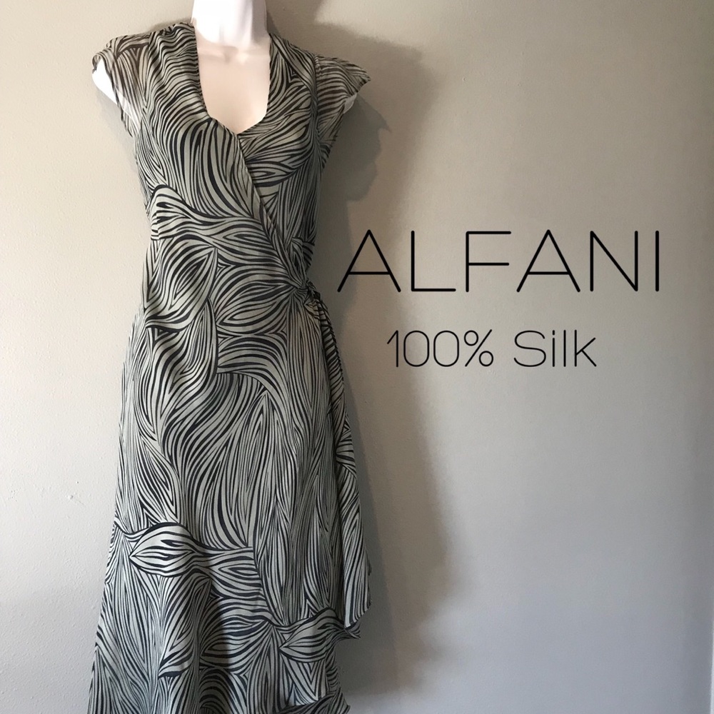 ALFANI Faux Wrap 100% Silk Dress, 14